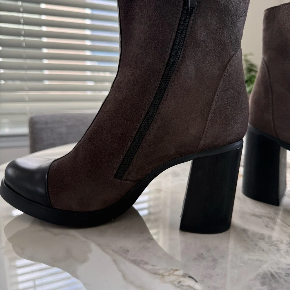 Fly London Grey and Black Suede Heeled Boots. - Picture 4 of 8